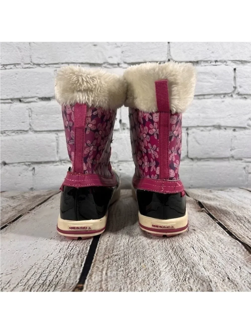 Merrell Girls Spruzzi Waterproof Rain / Snow Boots Size 5 Pink Floral